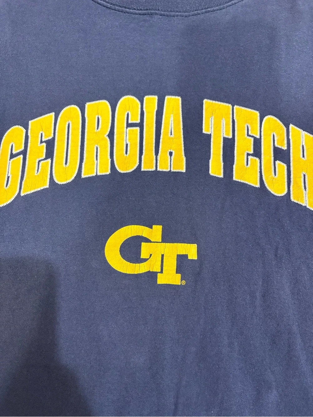 adidas Navy Georgia Tech Short Sleeve Tee with Yellow Logo